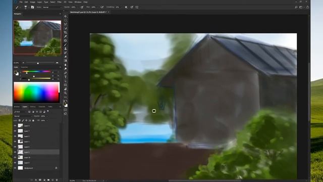 Домик рыбака в лесу. Рисунок для начинающих. Photoshop смотреть онлайн