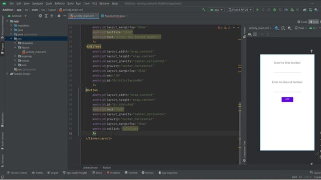 Adding two numbers using Android Studio | Java Program for Beginners смотреть онлайн