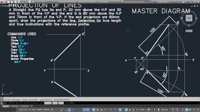 Projection of Lines problem solved in AutoCAD | Engineering Graphics смотреть онлайн