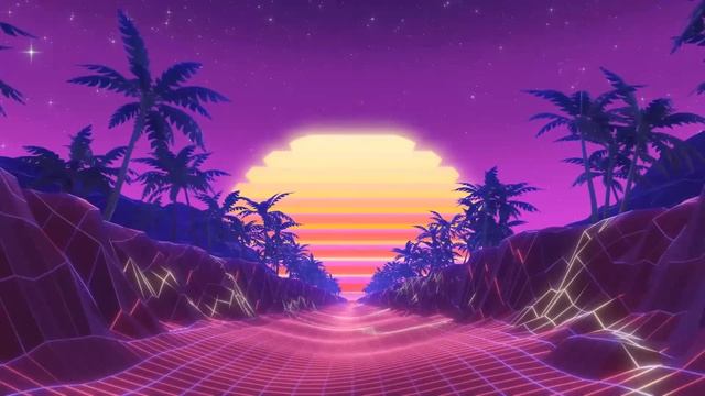 NEON SUNSET 80's RETRO SYNTH ROAD 4K Background Screensaver - 1 hour - Miami Palm Trees смотреть онлайн
