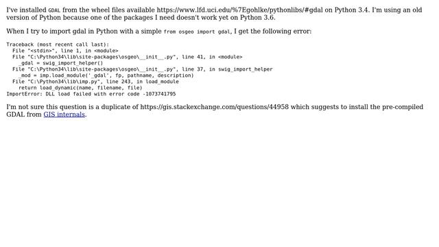 GIS: ImportError: DLL load failed with error code when I try to import GDAL from the Python console смотреть онлайн