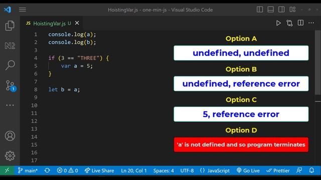 Hoisting Variables | Javascript | One Minute Javascript | 1 Min JS | Quick JS смотреть онлайн