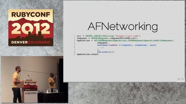 Ruby Conf 12 - RubyMotion for Faster/Client Server Development by Tammer Saleh and Randall Thomas смотреть онлайн
