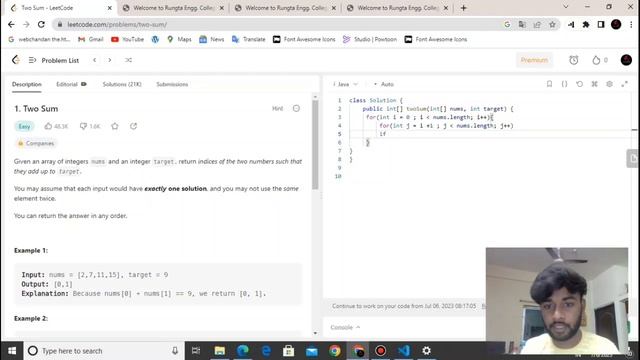 Two Sum Problem | LeetCode in java | Problem Solving in Arrays | Easy Question in Hindi #01 смотреть онлайн