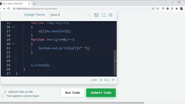 30 days of Code | Java | Day 7 Arrays HackerRank in java solution смотреть онлайн