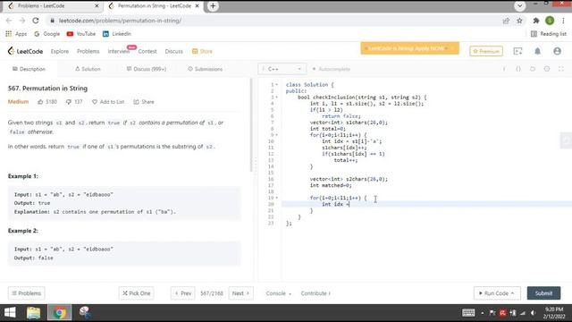 Permutation in String ( Sliding window ) - Telugu explanation (Leetcode daily problem Feb 11th 2022 смотреть онлайн