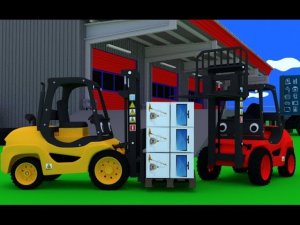 Мультик для малышей. Грузовик Тема приедет на склад бытовой техники, и соберет вилочный погрузчик.