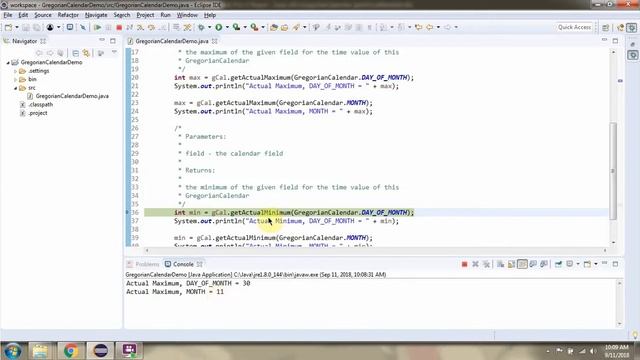 How to use getActualMaximum(int field) and getActualMinimum(int field) methods of GregorianCalendar смотреть онлайн