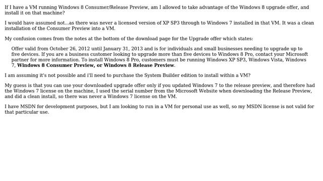 Windows 8 "Upgrade Offer" eligibilty when running the Consumer Preview in a VM? смотреть онлайн