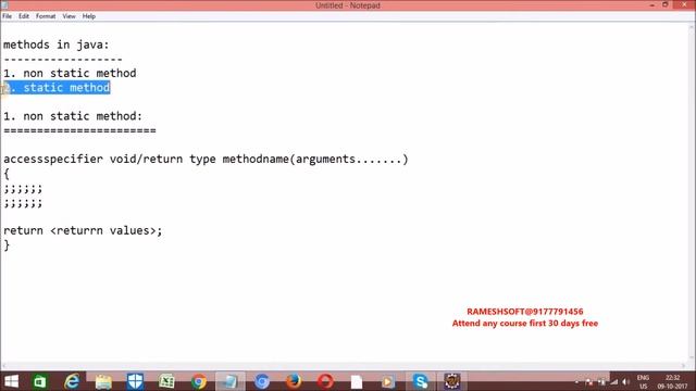 RAMESHSOFT:Methods in Java||Static method vs non-static method in Java смотреть онлайн