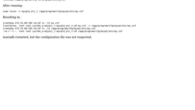 Unix & Linux: SElinux configuration of symlinked /etc/my.cnf -＞ /app/program/my.cnf смотреть онлайн