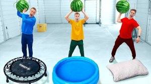 ЧТО СПАСЕТ АРБУЗ от ПАДЕНИЯ? Батут, Бассейн или Подушка