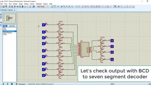 74147 encoder and 7447 decoder Proteus tutorial