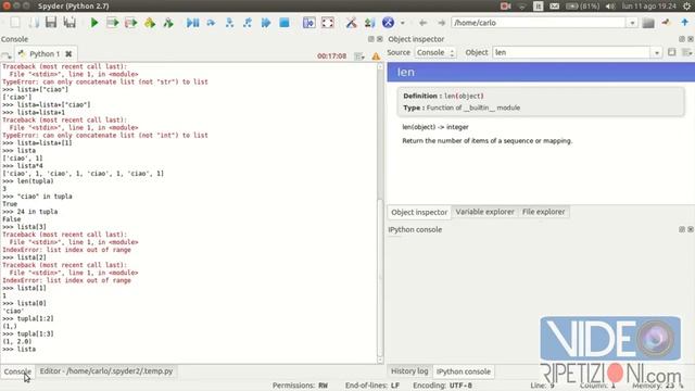 IMPARA LA PROGRAMMAZIONE IN PYTHON 08: LE LISTE E LE T-UPLE VIDEORIPETIZIONI смотреть онлайн