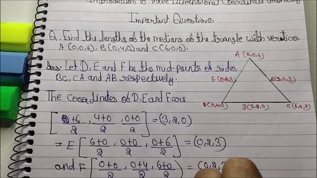Find the lengths of the medians of the triangle with vertices A(0,0,6),B(0,4,0) and C(6,0,0) смотреть онлайн
