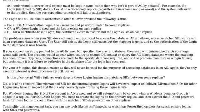 If the SIDs for ##certificate-based## SQL Server Logins don't match across replicas in an... смотреть онлайн