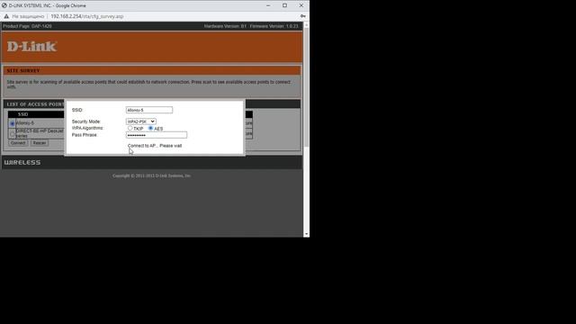 Веб-интерфейс медиамоста D-Link DAP-1420 (режим клиента)