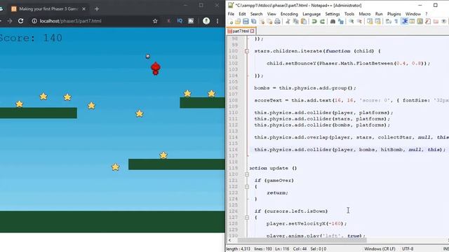 Phaser 3 - Lecture 8 - How to add bouncing bombs for player in phaser 3 - (Hindi) смотреть онлайн