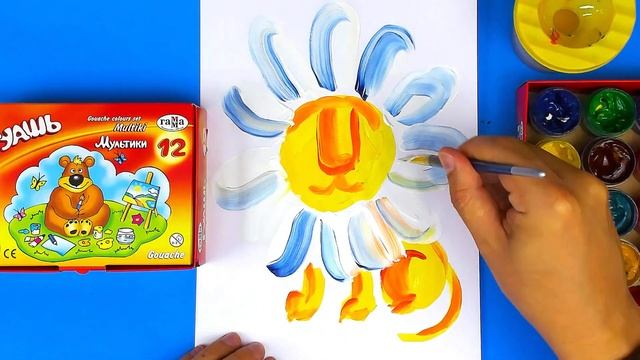 ЛЕВ - Ромашка - как нарисовать Льва красками ГУАШЬ смотреть онлайн