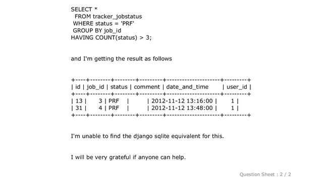 Django : How to implement the having clause in sqlite django ORM смотреть онлайн