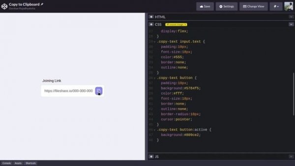 Copy to Clipboard using HTML, CSS & JavaScript