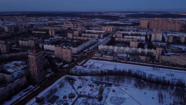 Полёт над городом Санкт-Петербург. станция метро Улица Дыбенко. Парк Есенина. 26-02-2022 Djimini2