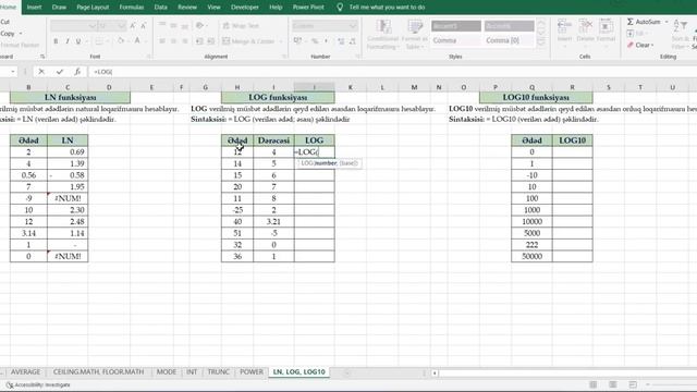 LN, LOG, LOG10 Functions In Excel - LN, LOG, LOG10 Funksiyaları