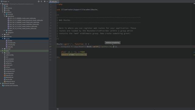 PHP Laravel Eloquent select specific columns nested relationships eager loading смотреть онлайн