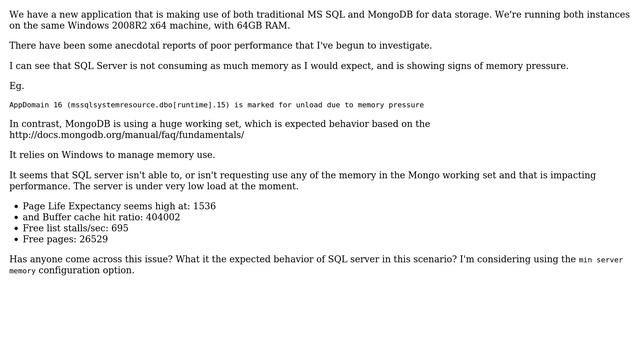 Databases: Running MongoDB and SQL Server on the same host- memory pressure смотреть онлайн