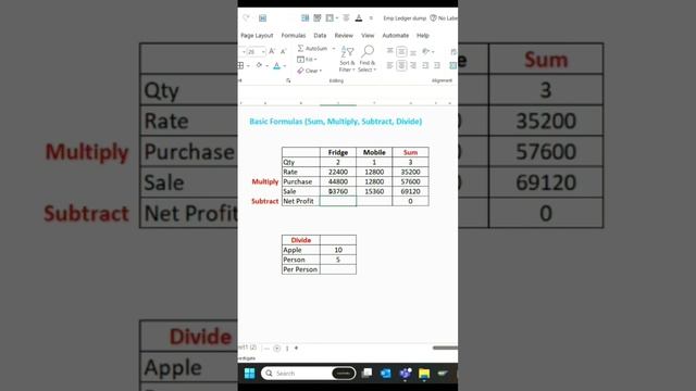 Basic Formulas in excel | sum subtract multiply divide | #excel #tutorial #basicformulas смотреть онлайн