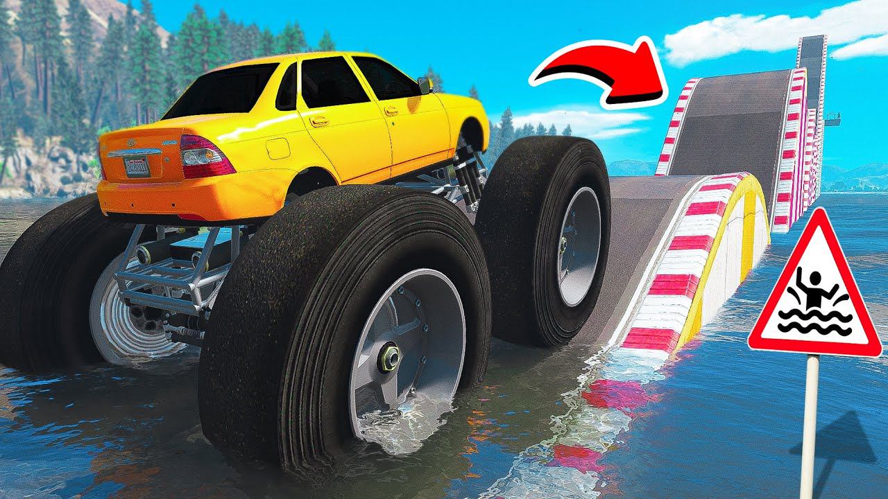 СМОЖЕТ ЛИ ГИГАНТСКИЙ ПРИОРА ПРОЕХАТЬ ВОДНЫЕ КОЧКИ В ГТА 5 МОДЫ! ЭКСПЕРИМЕНТЫ В GTA 5 MODS смотреть онлайн