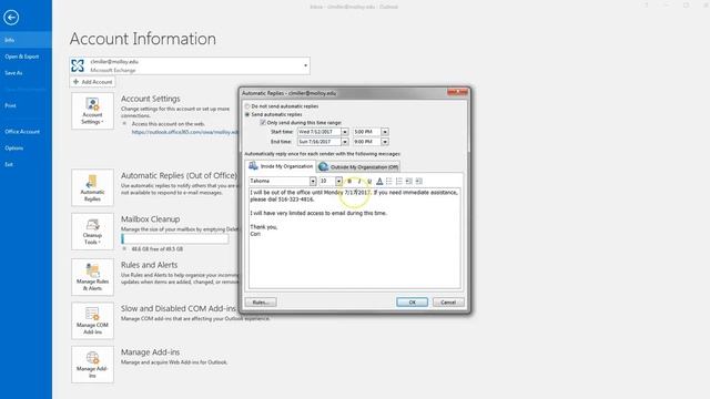 Outlook 2016: Out of Office Reply смотреть онлайн
