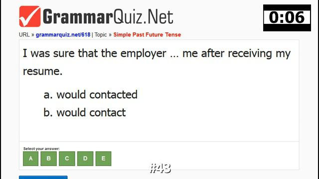 English Quiz #43: Simple Past Future Tense Quiz - part1 смотреть онлайн