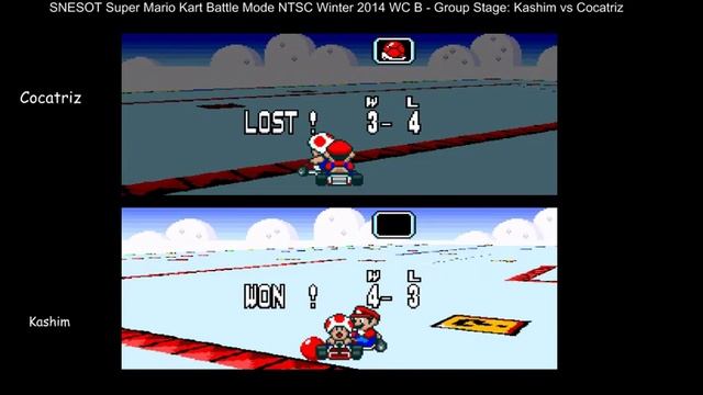 SNESOT Super Mario Kart Battle Mode NTSC Winter 2014 WC B: Kashim vs Cocatriz смотреть онлайн