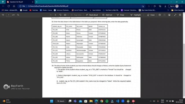 Database Task 06 | Write an update Query Statement | 1st Year | Java Institute | Sithuka Rumeth. смотреть онлайн