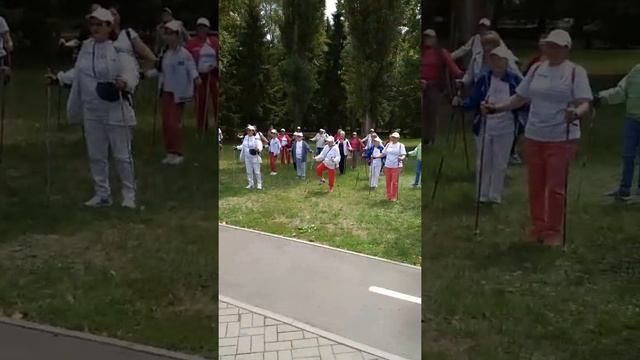 Финская (скандинавская) ходьба, разминка в парке Победы смотреть онлайн