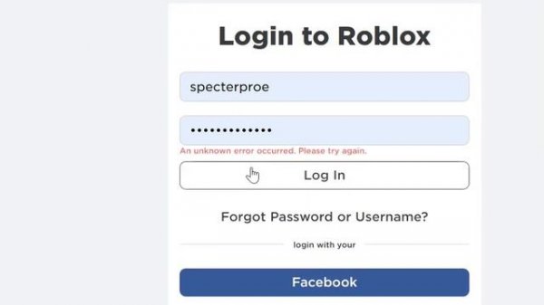 i can't log in roblox bruhh An unknown error occurred. Please try again.
