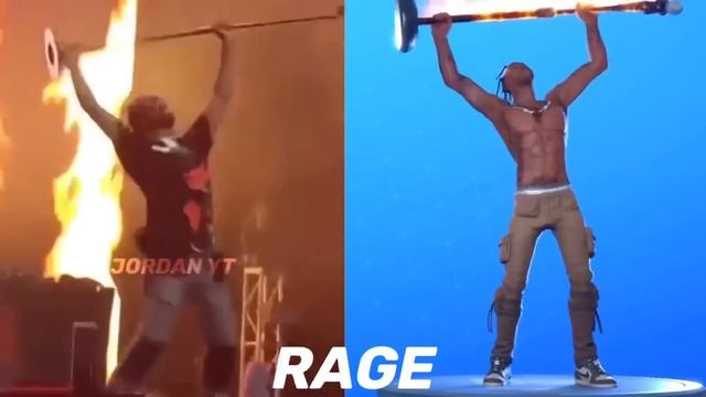 New Fortnite Travis Scott Head Banger & Rage Emotes IRL side by side! смотреть онлайн