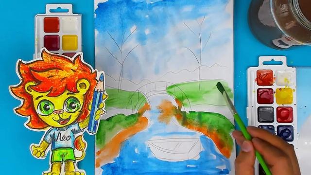 Мой первы ПЕЙЗАЖ - учимся рисовать красками смотреть онлайн