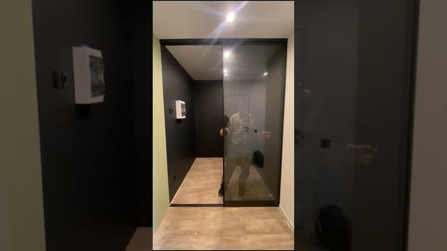 двери-купе из стекла графит в узком черном профиле. смотреть онлайн