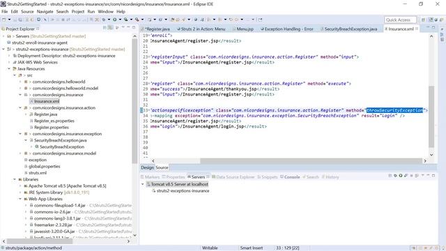17. Exception Handling in Struts 2 - Getting Started with Struts 2, Spring JDBC, MariaDB & Eclipse смотреть онлайн
