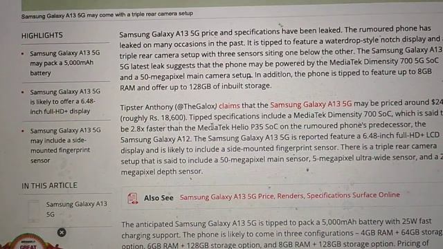 Samsung Galaxy A13 5G Price and Specifications Review смотреть онлайн