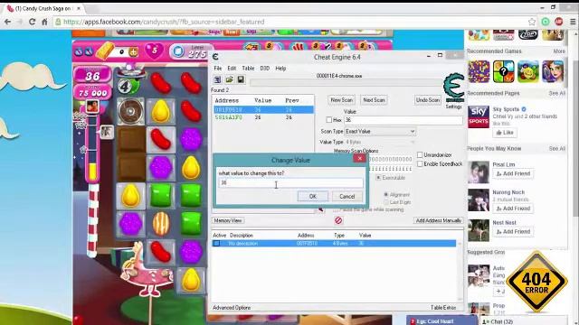 Hack Candy Cursh in chrome browser with Cheat Engine - Error404 . смотреть онлайн