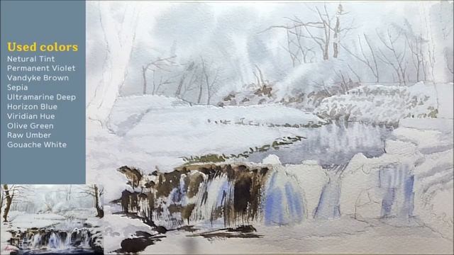 Watercolor landscape painting | Between winter and spring | Valley Snow Scene [ART JACK] смотреть онлайн
