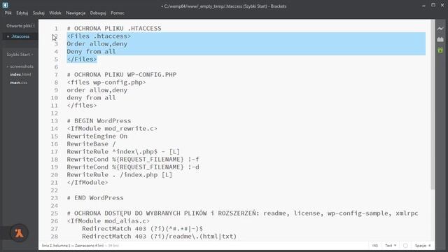 WordPress - Bezpieczeństwo (56/67): Ochrona pliku htaccess смотреть онлайн
