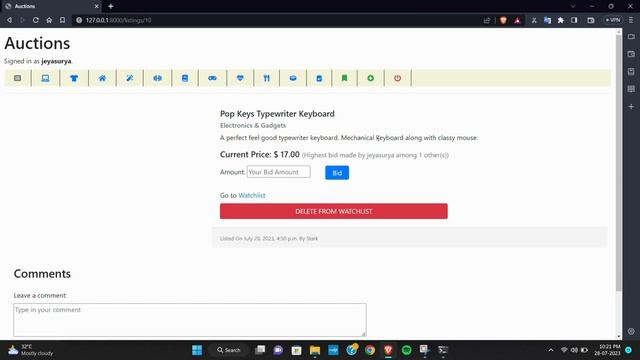 E-Commerce Auction Site with Python Django | CS50 Web Project 2 | Harvard | EdX | Jeyasurya U R смотреть онлайн