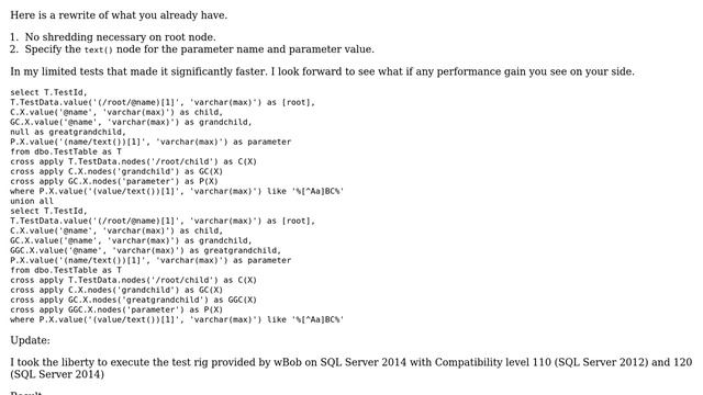 Possible to optimize SELECT query involving XQuery functions selecting from elements with... смотреть онлайн