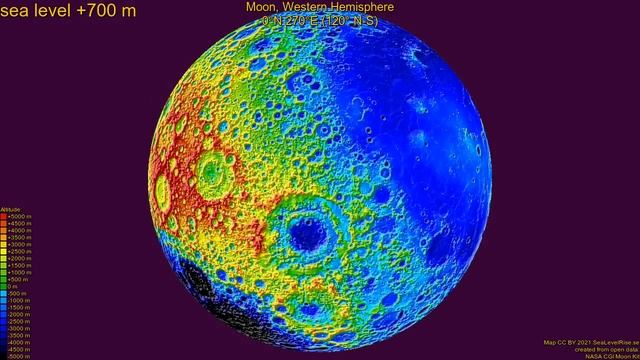Moon, Western Hemisphere, fictional sea level change 10800 - -9200 m, fast смотреть онлайн