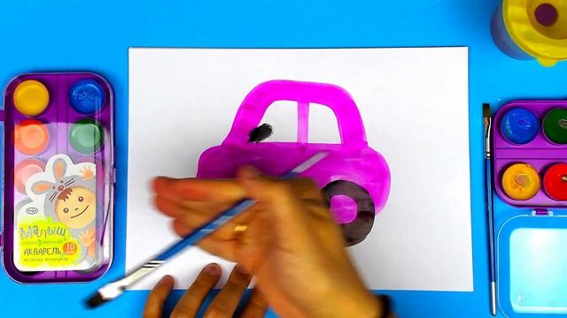 Как нарисовать МАШИНУ красками - Урок рисовния для детей смотреть онлайн