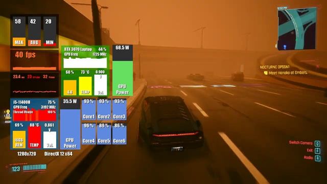 Cyberpunk 2077 | 720p | I5 11400h(3.4Ghz) | RTX 3070m (100w) | Acer Nitro 5